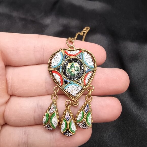 Rare Find Vintage 1930s-1950s Italian Gold Tone Necklace W/ Hand-Painted Micromo - Picture 7 of 7